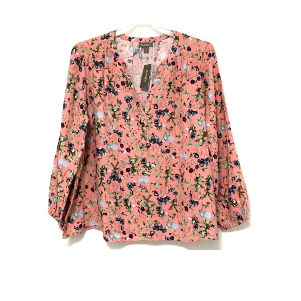 Style & Co Women's 3X Floral Salmon Split V-Neck Long Sleeve Pullover Blouse - Picture 8 of 9